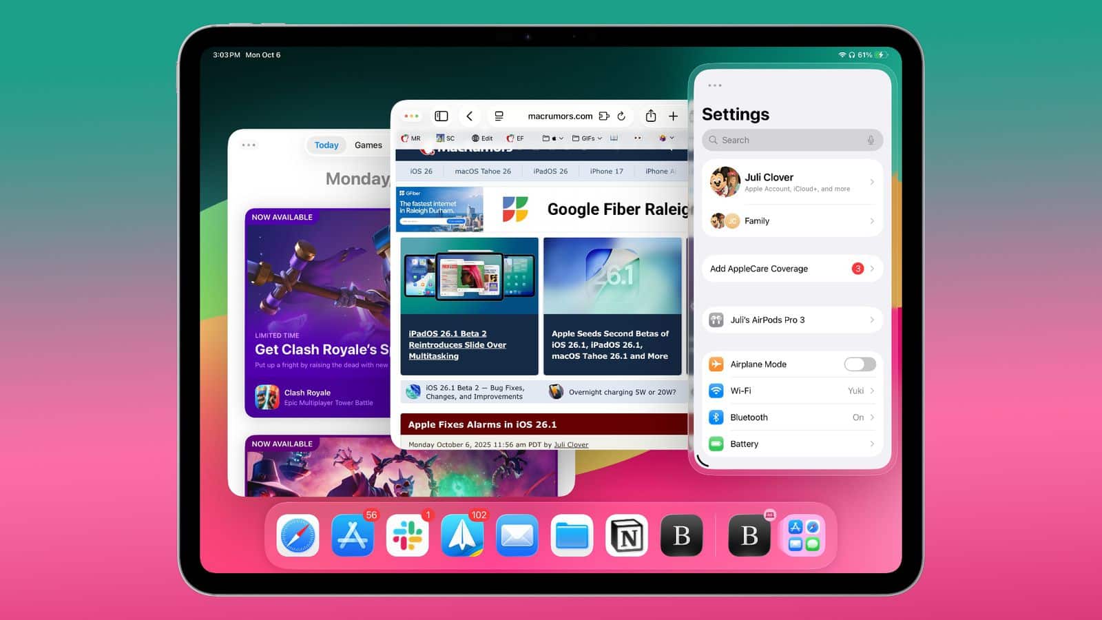 Improvements on Multitasking Added to iPadOS 26.2