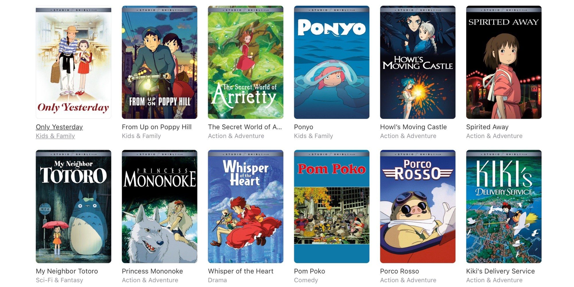 Studio Ghibli Films Now Available on iTunes Store