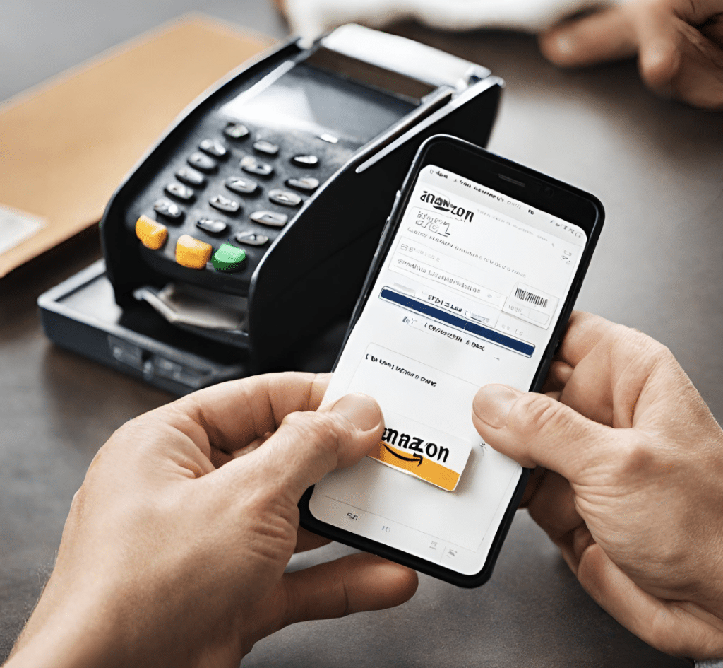 A person using a Walmart Pay to make a payment on Amazon